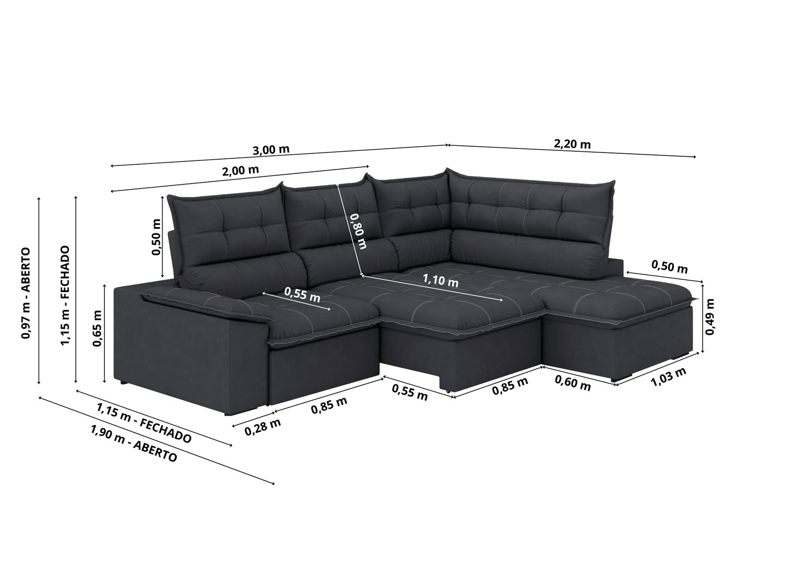 Plano técnico com dimensões